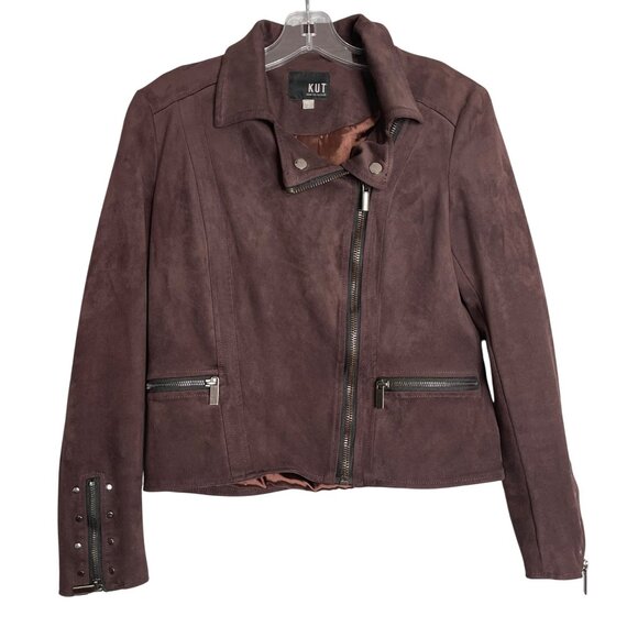 Kut From The Kloth Eveline Faux Suede‎ Jacket Womens S Brown Moto Zip - Picture 1 of 10